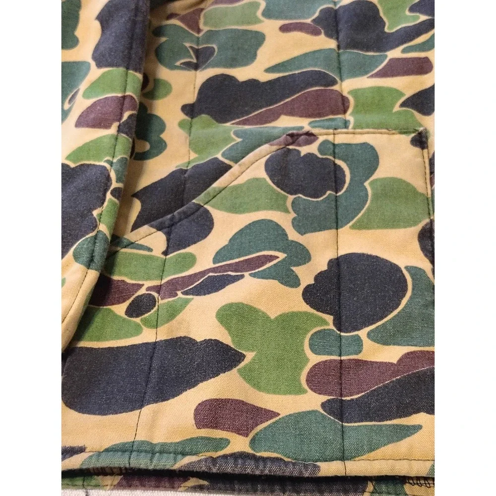 Vintage 60s 70s‎ Camouflage Duck Print Insulated Mens Quilted Winter Coat Sz L
